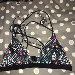 Pink geometric print, strappy bikini top